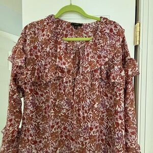 J. Crew Floral Ruffle Blouse - Rust, Purple and White